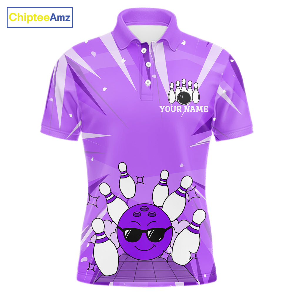 Purple Strike Cool Bowling Ball Bowling Polo 1/4 Zip Shirt For Men Custom Bowling Team Jersey NYN4138