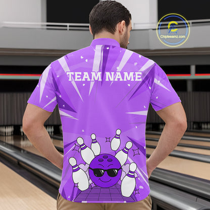Purple Strike Cool Bowling Ball Bowling Polo 1/4 Zip Shirt For Men Custom Bowling Team Jersey NYN4138
