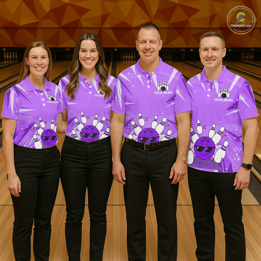 Purple Strike Cool Bowling Ball Bowling Polo 1/4 Zip Shirt For Men Custom Bowling Team Jersey NYN4138
