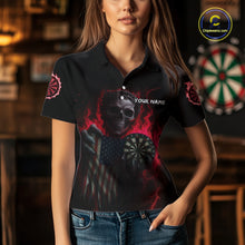 Load image into Gallery viewer, Custom Red Flames Skeleton USA Flag Dart Women Polo Jerseys Patriotic Dart Team Shirt NYN1699