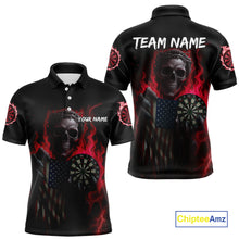 Load image into Gallery viewer, Custom Red Flames Skeleton USA Flag Dart Men Polo Jerseys Patriotic Dart Team Shirt NYN1699