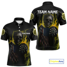 Load image into Gallery viewer, Custom Yellow Flames Skeleton USA Flag Dart Men Polo Jerseys Patriotic Dart Team Shirt NYN1700