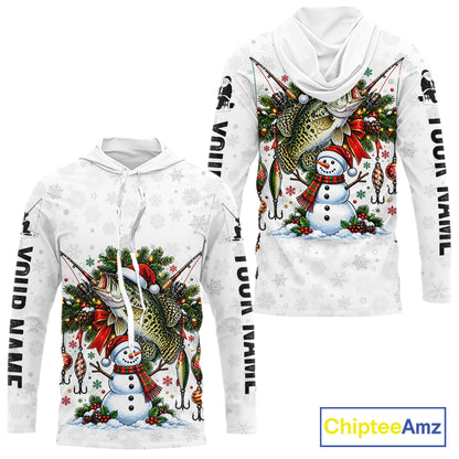 Custom Christmas Crappie Fishing Shirt Snowman Fishing Rod Long Sleeve Apparel Xmas Gift For Fishermen NYN4881