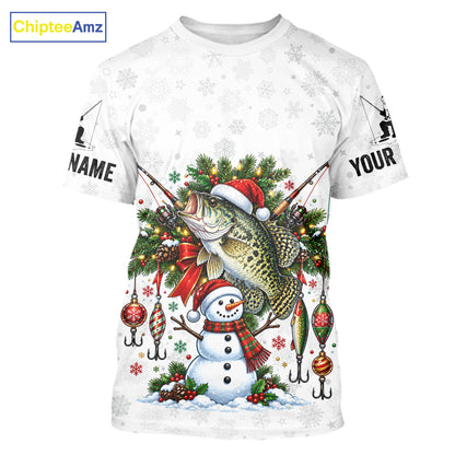 Custom Christmas Crappie Fishing Shirt Snowman Fishing Rod Long Sleeve Apparel Xmas Gift For Fishermen NYN4881