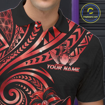 Slay Cat Bowling Polo Quarter-Zip Shirt For Men Custom Black And Red Tribal Bowling Team Jersey NYN4886