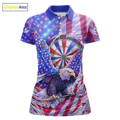 Funny Eagle Freedom Patriotic Darts Polo Shirt For Women Custom Holographic US Flag Dart Jerseys NYN2520