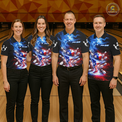 Personalized Fire Flame Texas Flag Tornado Bowling Team Shirts For Women Patriotic Bowling Gifts NYN2722
