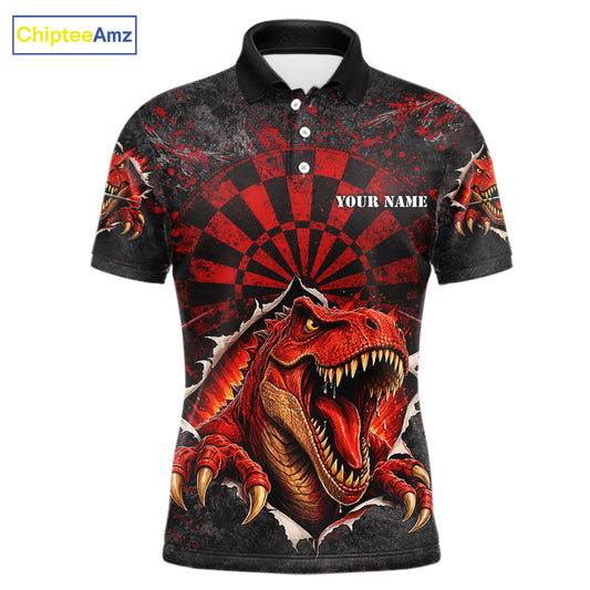 Custom Red Grunge Dart Polo & Quarter Zip Shirt For Men Dinosaur Funny Darts Team Jersey NYN2868