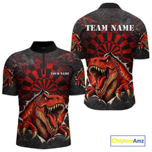 Load image into Gallery viewer, Custom Red Grunge Dart Polo &amp; Quarter Zip Shirt For Men Dinosaur Funny Darts Team Jersey NYN2868