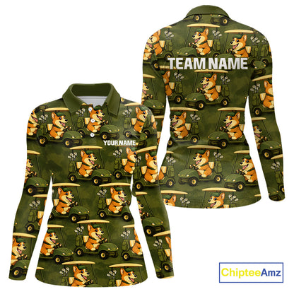 Funny Women Golf Polo Shirt Custom Brown And Green Golfing Dog Pattern Golf Clothing Shirts NYN2872