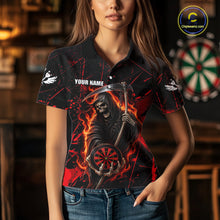 Load image into Gallery viewer, Fire Flame Red Grim Reaper Darts Polo &amp; 1/4-Zip Shirt Custom Red Grunge Dart Jersey For Women NYN3083