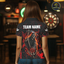 Load image into Gallery viewer, Fire Flame Red Grim Reaper Darts Polo &amp; 1/4-Zip Shirt Custom Red Grunge Dart Jersey For Women NYN3083