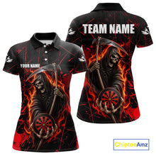 Load image into Gallery viewer, Fire Flame Red Grim Reaper Darts Polo &amp; 1/4-Zip Shirt Custom Red Grunge Dart Jersey For Women NYN3083