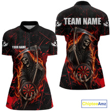 Load image into Gallery viewer, Fire Flame Red Grim Reaper Darts Polo &amp; 1/4-Zip Shirt Custom Red Grunge Dart Jersey For Women NYN3083