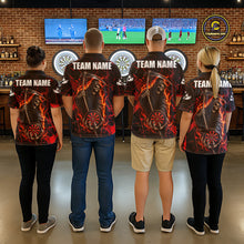 Load image into Gallery viewer, Fire Flame Red Grim Reaper Darts Polo &amp; 1/4-Zip Shirt Custom Red Grunge Dart Jersey For Women NYN3083