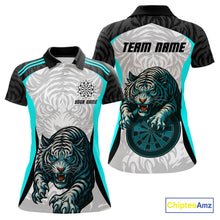 Load image into Gallery viewer, Women’s Darts Team Shirt Turquoise Tiger And Dartboard With Name Option NYN0307