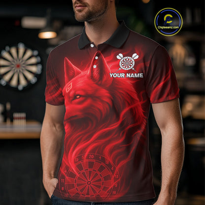 Red Flaming Wolf Dartboard Darts Shirt For Men - Custom Team Jersey For Players NYN0574