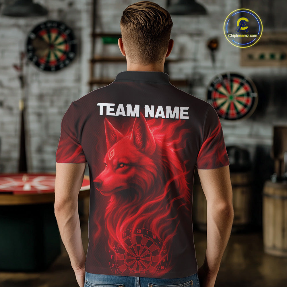 Red Flaming Wolf Dartboard Darts Shirt For Men - Custom Team Jersey For Players NYN0574