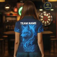 Load image into Gallery viewer, Blue Flaming Wolf Dartboard Darts Shirt For Women - Custom Team Jersey For Players NYN0575