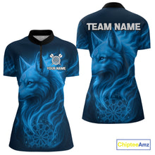 Load image into Gallery viewer, Blue Flaming Wolf Dartboard Darts Shirt For Women - Custom Team Jersey For Players NYN0575
