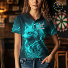 Load image into Gallery viewer, Turquoise Flaming Wolf Dartboard Darts Shirt For Women - Custom Team Jersey For Players NYN0576