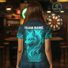 Load image into Gallery viewer, Turquoise Flaming Wolf Dartboard Darts Shirt For Women - Custom Team Jersey For Players NYN0576