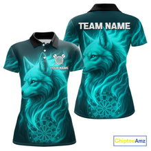 Load image into Gallery viewer, Turquoise Flaming Wolf Dartboard Darts Shirt For Women - Custom Team Jersey For Players NYN0576