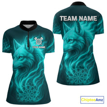 Load image into Gallery viewer, Turquoise Flaming Wolf Dartboard Darts Shirt For Women - Custom Team Jersey For Players NYN0576