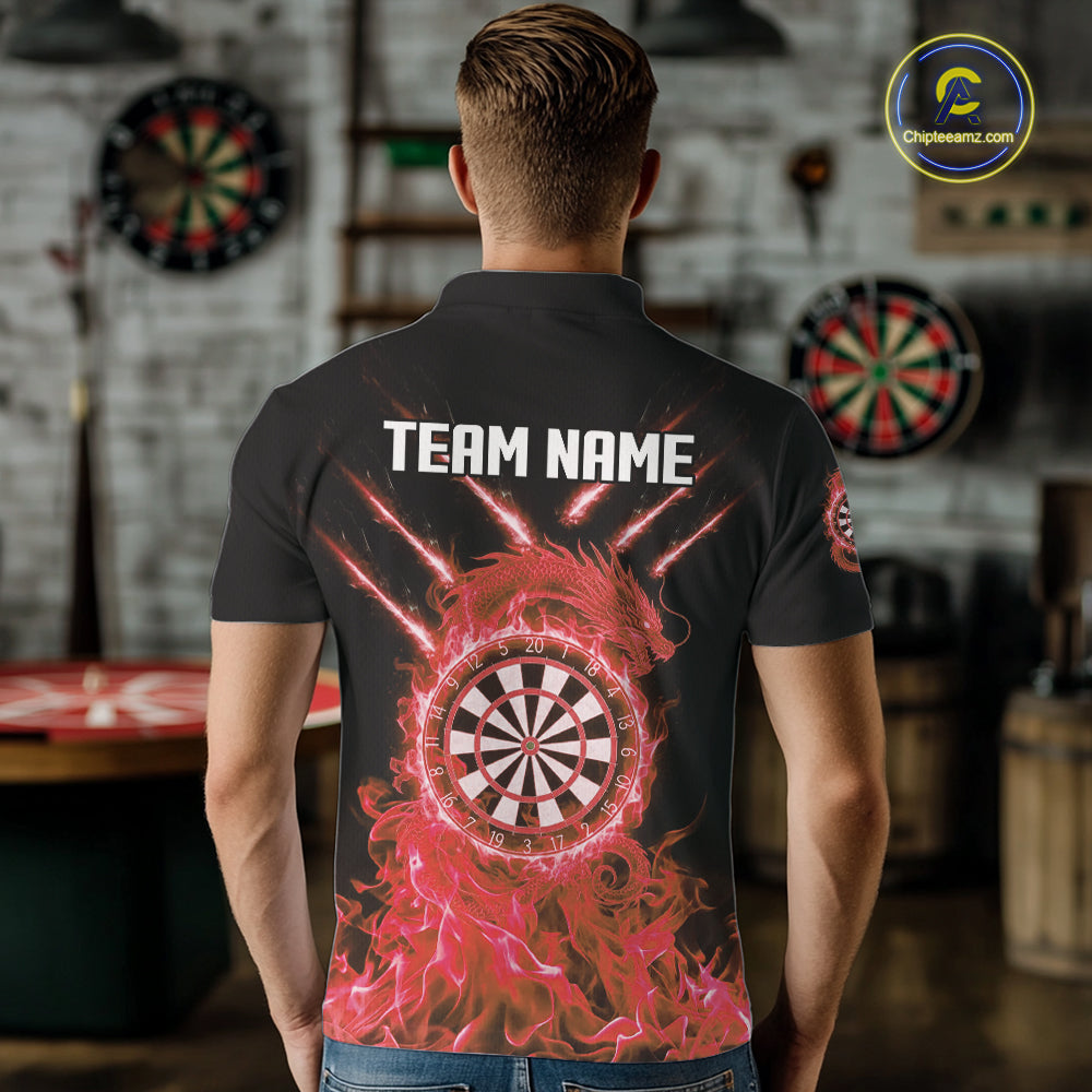 Custom Lightning Dragon Red Flames Dartboard Dart Men Polo Jerseys Dart Team Shirt NYN1702