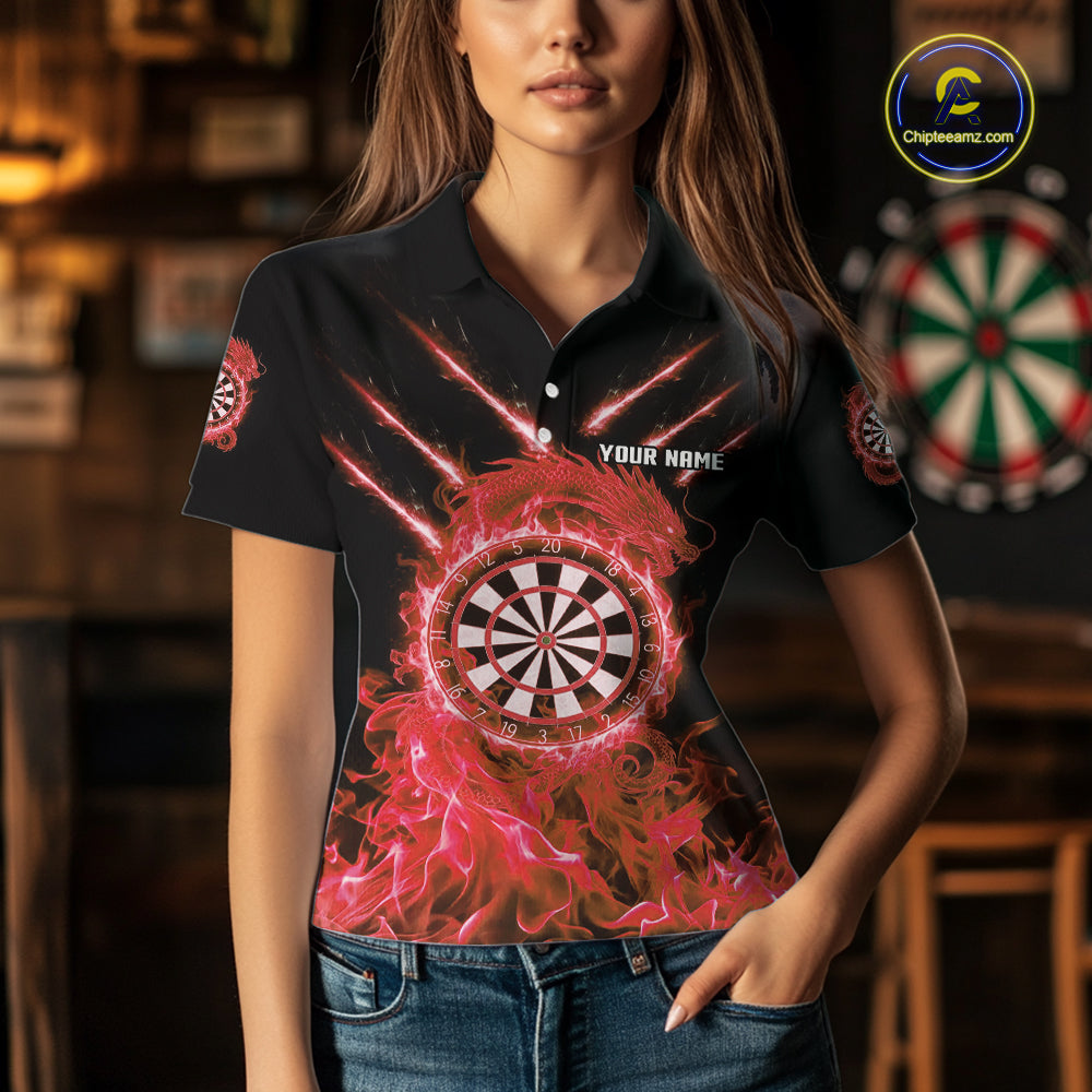 Custom Lightning Dragon Red Flames Dartboard Dart Women Polo Jerseys Dart Team Shirt NYN1702