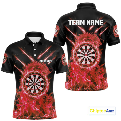 Custom Lightning Dragon Red Flames Dartboard Dart Men Polo Jerseys Dart Team Shirt NYN1702