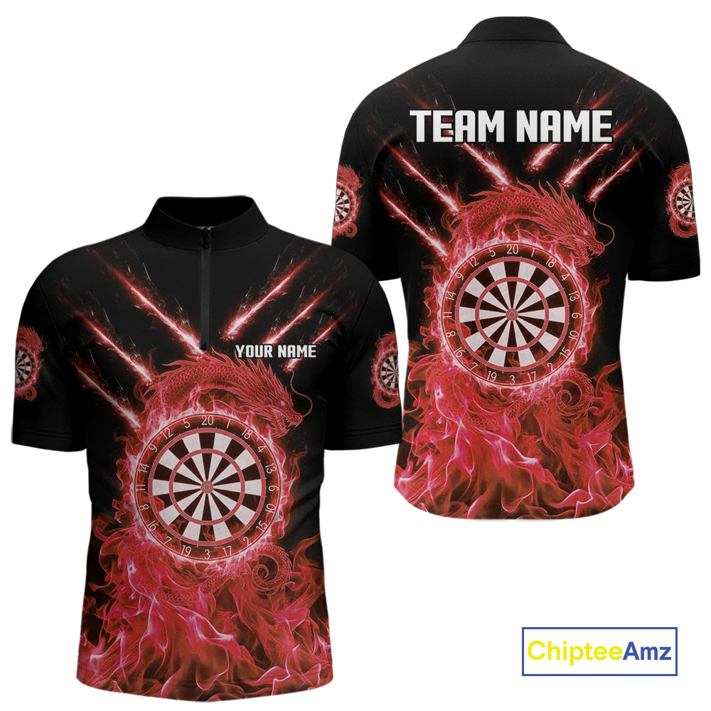 Custom Lightning Dragon Red Flames Dartboard Dart Men Quarter-Zip Jerseys Dart Team Shirt NYN1702