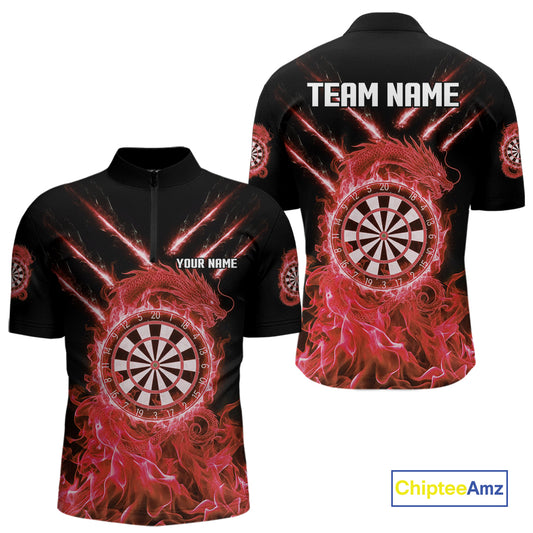 Custom Lightning Dragon Red Flames Dartboard Dart Men Quarter-Zip Jerseys Dart Team Shirt NYN1702