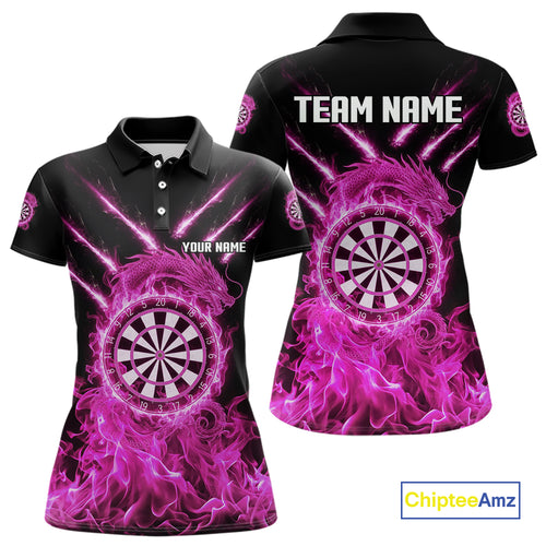 Custom Lightning Dragon Pink Flames Dartboard Dart Women Polo Jerseys Dart Team Shirt NYN1703