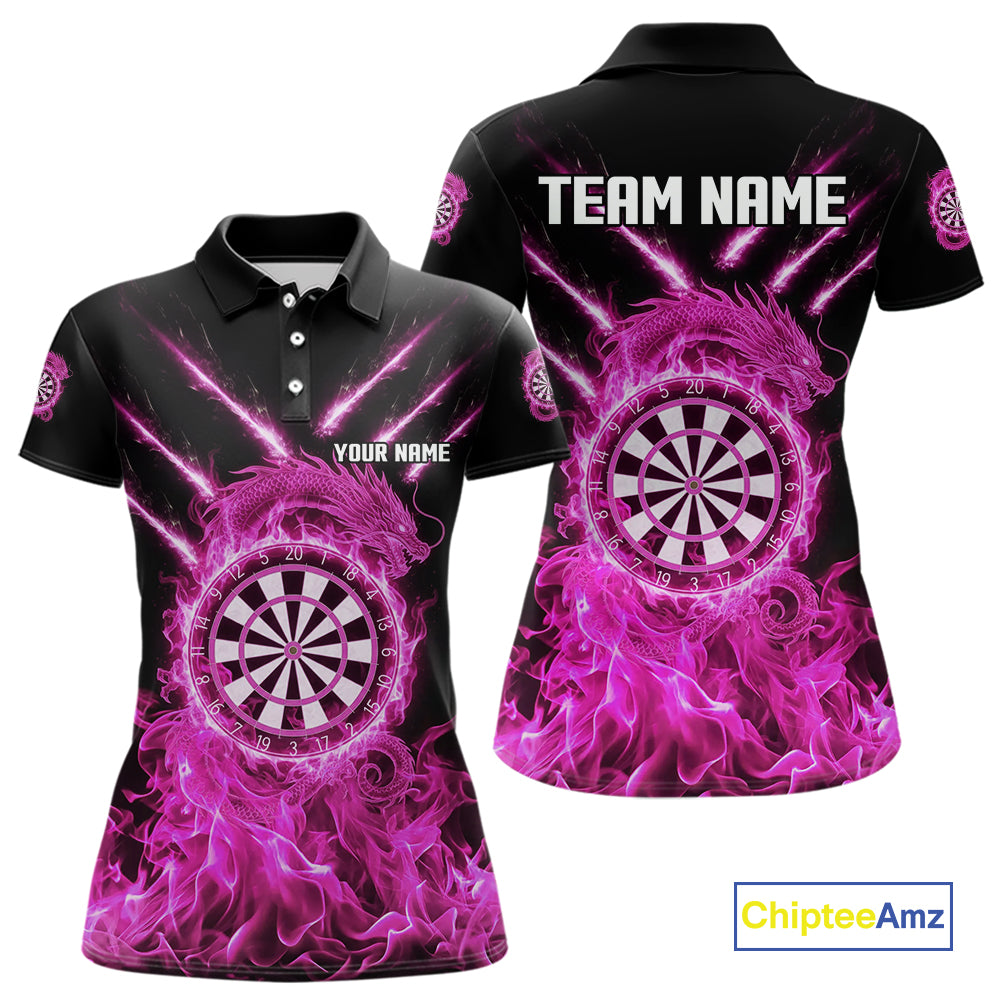 Custom Lightning Dragon Pink Flames Dartboard Dart Women Polo Jerseys Dart Team Shirt NYN1703