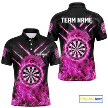 Load image into Gallery viewer, Custom Lightning Dragon Pink Flames Dartboard Dart Men Polo Jerseys Dart Team Shirt NYN1703