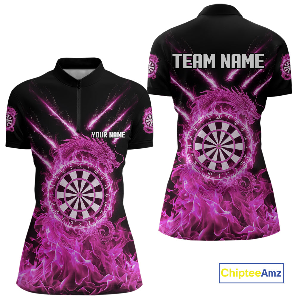 Custom Lightning Dragon Pink Flames Dartboard Dart Women Quarter-Zip Jerseys Dart Team Shirt NYN1703