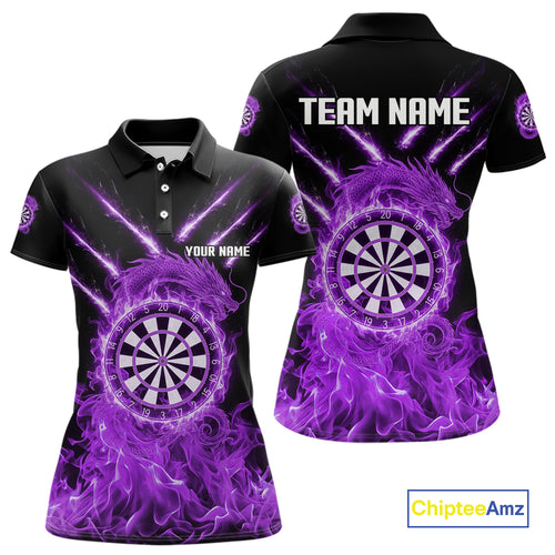 Custom Lightning Dragon Purple Flames Dartboard Dart Women Polo Jerseys Dart Team Shirt NYN1704