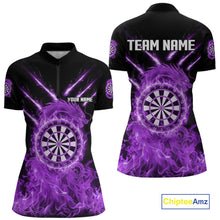 Load image into Gallery viewer, Custom Lightning Dragon Purple Flames Dartboard Dart Women Quarter-Zip Jerseys Dart Team Shirt NYN1704
