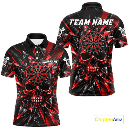 Broken Glass Skull Darts Polo 1/4-Zip Shirt For Men Custom Black & Red Darts Team Apparel Jersey NYN4895
