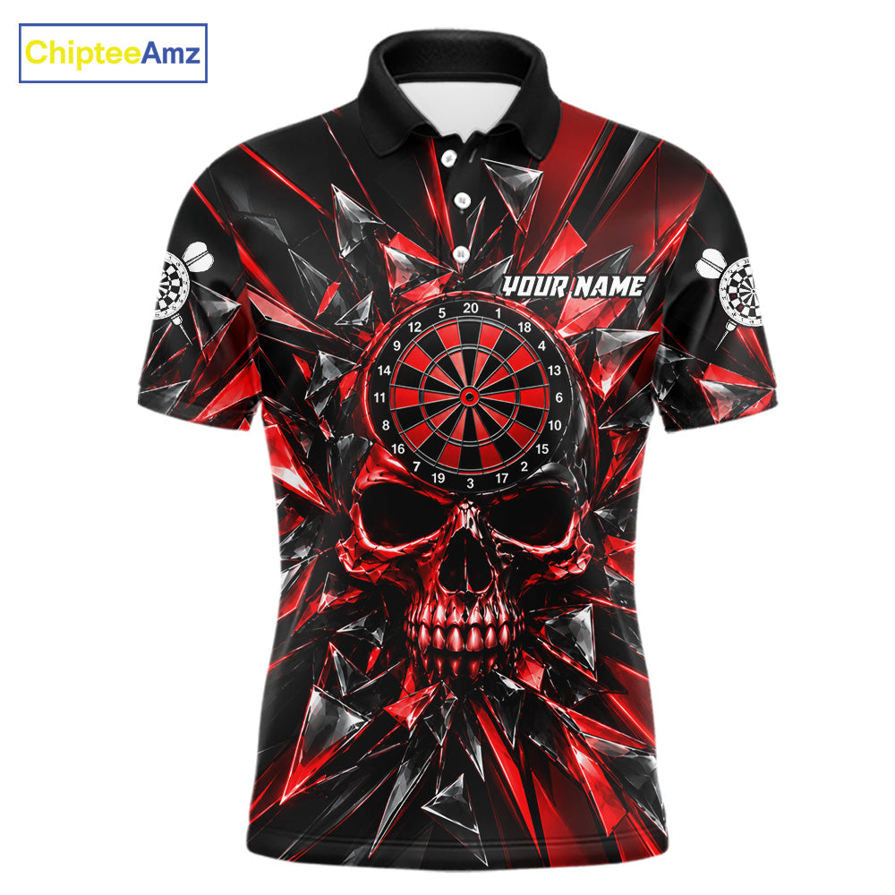 Broken Glass Skull Darts Polo 1/4-Zip Shirt For Men Custom Black & Red Darts Team Apparel Jersey NYN4895