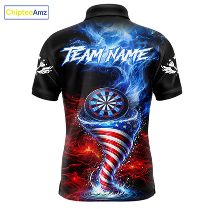 Blue & Red US Flag Dartboard Tornado Men Darts Polo Shirt Custom Patriotic Dart Team Jerseys NYN2524