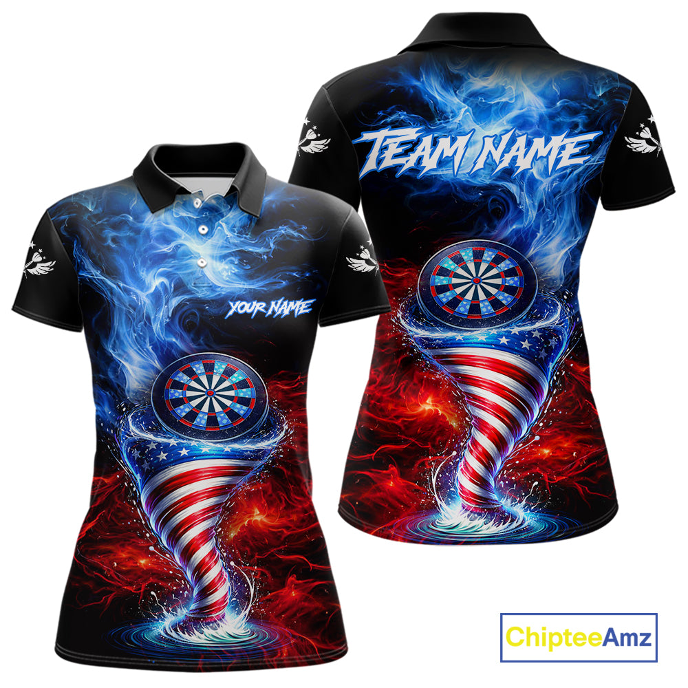 Blue & Red US Flag Dartboard Tornado Women Darts Polo Shirt Custom Patriotic Dart Team Jerseys NYN2524