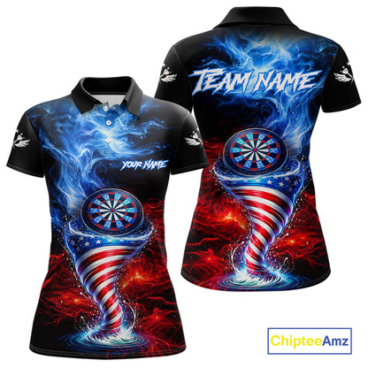 Blue & Red US Flag Dartboard Tornado Women Darts Polo Shirt Custom Patriotic Dart Team Jerseys NYN2524
