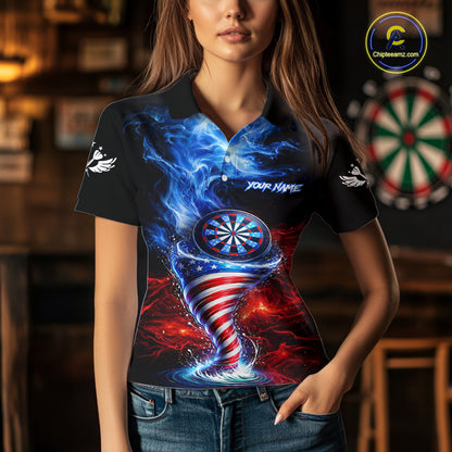 Blue & Red US Flag Dartboard Tornado Women Darts Polo Shirt Custom Patriotic Dart Team Jerseys NYN2524
