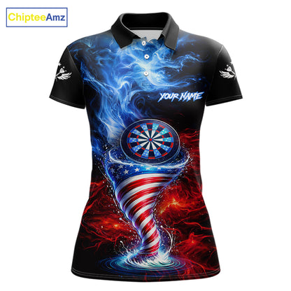 Blue & Red US Flag Dartboard Tornado Women Darts Polo Shirt Custom Patriotic Dart Team Jerseys NYN2524