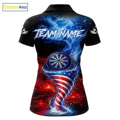 Blue & Red US Flag Dartboard Tornado Women Darts Quarter-Zip Shirt Custom Patriotic Dart Team Jerseys NYN2524