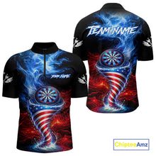 Load image into Gallery viewer, Blue &amp; Red US Flag Dartboard Tornado Men Darts Quarter-zip Shirt Custom Patriotic Dart Team Jerseys NYN2524