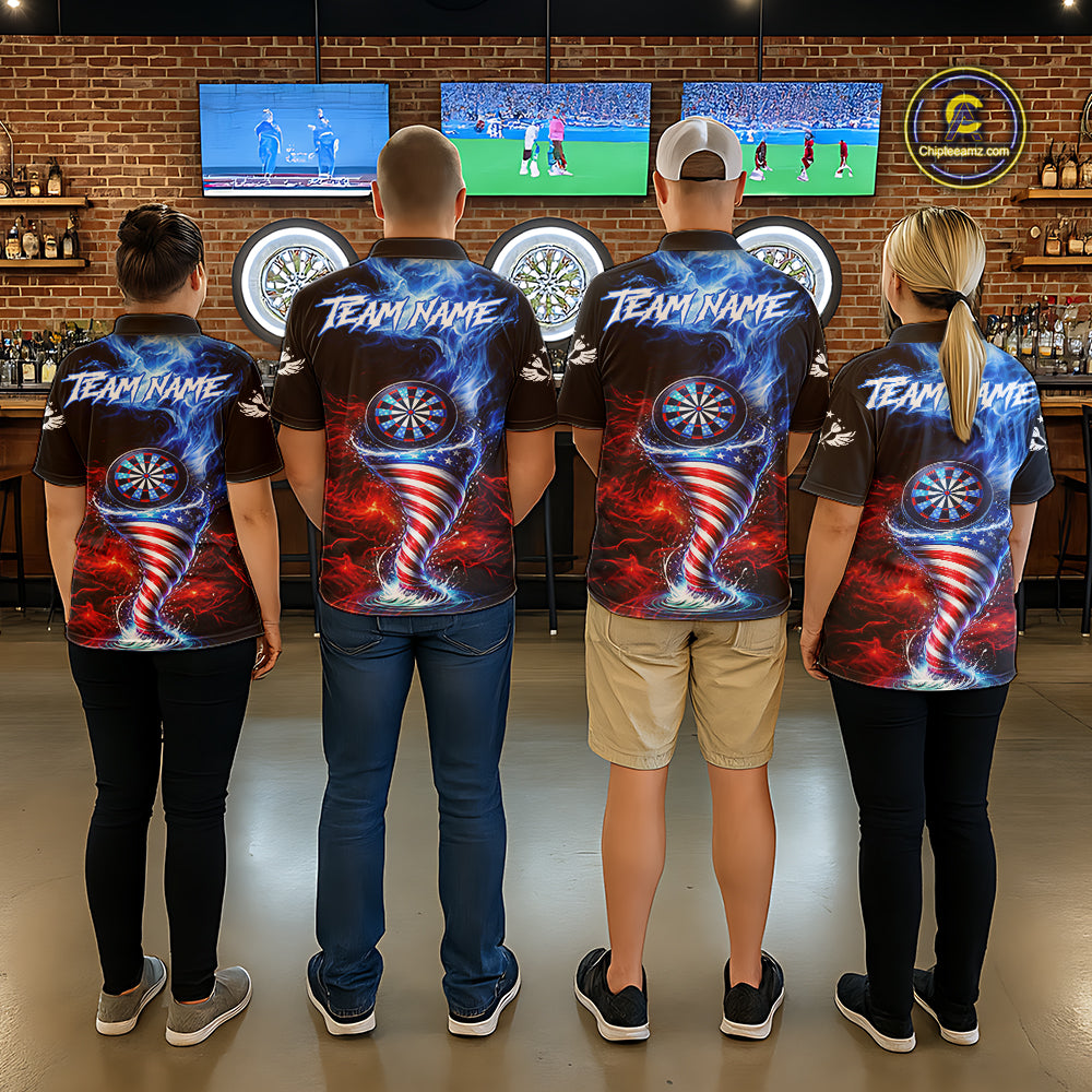 Blue & Red US Flag Dartboard Tornado Men Darts Polo Shirt Custom Patriotic Dart Team Jerseys NYN2524