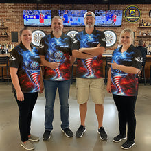 Load image into Gallery viewer, Blue &amp; Red US Flag Dartboard Tornado Women Darts Polo Shirt Custom Patriotic Dart Team Jerseys NYN2524